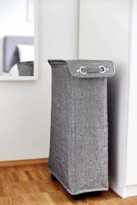 Kosz na pranie Orion Wąski kosz na pranie o pojemności 43l, z poliestru i bawełny, z 4 kółkami i pokrywą z uchwytem do łatwego zamykania i otwierania 6