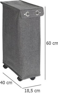 Kosz na pranie Orion Wąski kosz na pranie o pojemności 43l, z poliestru i bawełny, z 4 kółkami i pokrywą z uchwytem do łatwego zamykania i otwierania 7