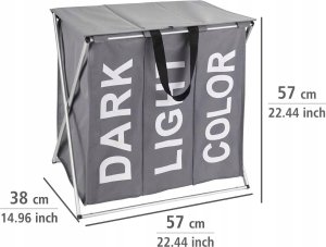 Kosz na pranie Wenko Praktyczny kosz na pranie Trio Top , kolor szary, pojemność 118 litrów, 3 komory na pranie, składany, marka WENKO 2