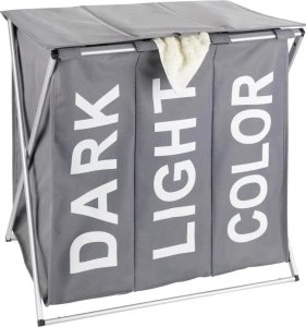 Kosz na pranie Wenko Praktyczny kosz na pranie Trio Top , kolor szary, pojemność 118 litrów, 3 komory na pranie, składany, marka WENKO 5