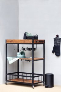 Wenko Wózek kuchenny Rustico, kolor drewna orzechowego, uchwyt na butelki, 3 poziomowy, z 4 kółkami i hamulcem postojowym, marka WENKO 7