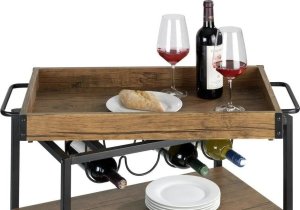 Wenko Wózek kuchenny Rustico, kolor drewna orzechowego, uchwyt na butelki, 3 poziomowy, z 4 kółkami i hamulcem postojowym, marka WENKO 8