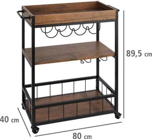 Wenko Wózek kuchenny Rustico, kolor drewna orzechowego, uchwyt na butelki, 3 poziomowy, z 4 kółkami i hamulcem postojowym, marka WENKO 10