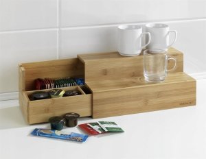 Wenko Bambusowy organizer na kawy i herbaty, brązowy, przegródki, 2 poziomy, wysuwany, antypoślizgowe nóżki, marka WENKO 3