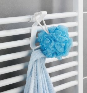 Neo Zestaw 3 wieszaków łazienkowych Flexi mocowanych do grzejnika rurkowego, białe, z tworzywa sztucznego, stabilne mocowanie, WENKO 6