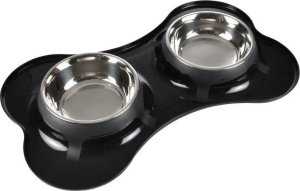 Kerbl Miska dla psa podwójna w kształcie kości, stal nierdzewna, Ø 14 cm, czarna 2