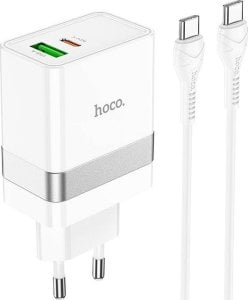 Ładowarka Hoco HOCO ładowarka sieciowa USB A + Typ C + kabel Typ C do Typ C PD QC3.0 3A 30W N21 biała 1