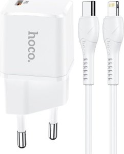 Ładowarka Hoco HOCO ładowarka sieciowa Typ C + kabel Typ C do Lightning PD 20W N10 biała 1