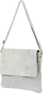 Vera Pelle Włoska Torebka damska zamszowa listonoszka z klapą jasna szara B67 3