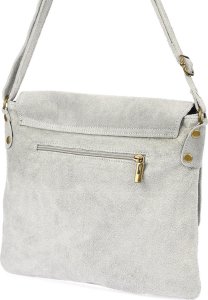 Vera Pelle Włoska Torebka damska zamszowa listonoszka z klapą jasna szara B67 4