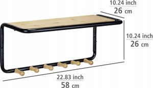 Wenko Półka ścienna z bambusowymi haczykami, 58 x 26 x 26 cm, Loft, WENKO 6
