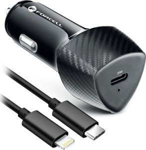 Ładowarka ForCell FORCELL F-ENERGY Carbon CC50-1C ładowarka samochodowa Typ C + kabel Typ C do Lightning PD 3A 20W czarna 2