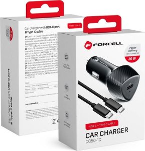 Ładowarka ForCell FORCELL F-ENERGY Carbon CC50-1C ładowarka samochodowa Typ C + kabel Typ C do Typ C PD 3A 20W czarna 1