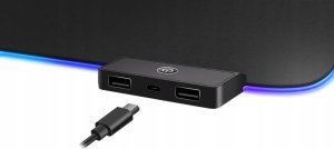 Defender Podkładka Defender Gaming BLACK XXL LIGHT 780x300x4mm podświetlenie LED RGB + 2x HUB USB 4