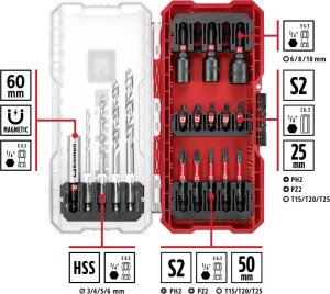 Zestaw narzędzi Einhell ZESTAW BITÓW I NASADEK 18SZT 1/4" S-CASE 49108709 3