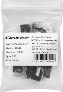 Qoltec Wtyk QOLTEC przelotowy złącze RJ45 | CAT6 | FTP | Pass Through | Pozłacane styki | 10 sztuk 4