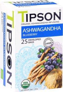 Tipson Tipson ORGANIC ASHWAGANDHA BLUEBERRY ziołowa herbata rumianek dzika róża borówka - w kopertach 25 x 1,2 g 1