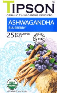 Tipson Tipson ORGANIC ASHWAGANDHA BLUEBERRY ziołowa herbata rumianek dzika róża borówka - w kopertach 25 x 1,2 g 2