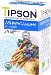 Tipson Tipson ORGANIC ASHWAGANDHA BLUEBERRY ziołowa herbata rumianek dzika róża borówka - w kopertach 25 x 1,2 g 3