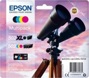 Tusz Epson Epson 502/502XL Multipack - 4er-Pack - 19.1 ml - Schwarz, Gelb, Cyan, Magenta - original - Blisterverpackung - Tintenpatrone - fur Expression Home XP-5100, XP-5150, WorkForce WF-2860, WF-2865DWF, WF-2880DWF, WF-2885DWF 1