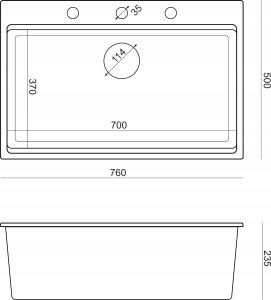 Zlewozmywak GraniteQ Zlewozmywak granitowy MARC 1-komorowy 76x50 cm czarny/black diamond + Nano MIEDĹą PVD 4