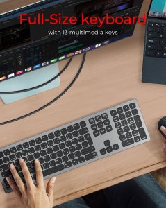 Klawiatura Keysonic KEYSONIC KSK-8023BTRF Full-Size Keyboard BT RF Windows macOS Android USB Type C Kabel Laden in 2 bis 3 Stunden Reichweite von 8 m 2