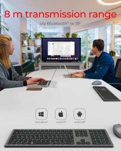 Klawiatura Keysonic KEYSONIC KSK-8023BTRF Full-Size Keyboard BT RF Windows macOS Android USB Type C Kabel Laden in 2 bis 3 Stunden Reichweite von 8 m 4