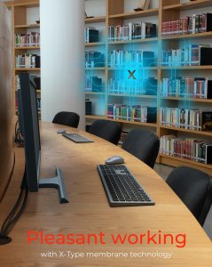 Klawiatura Keysonic KEYSONIC KSK-8023BTRF Full-Size Keyboard BT RF Windows macOS Android USB Type C Kabel Laden in 2 bis 3 Stunden Reichweite von 8 m 5