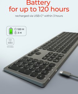 Klawiatura Keysonic KEYSONIC KSK-8023BTRF Full-Size Keyboard BT RF Windows macOS Android USB Type C Kabel Laden in 2 bis 3 Stunden Reichweite von 8 m 6