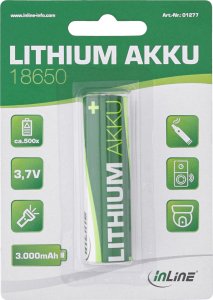 InLine ® Lithium battery, 3,000mAh, 18650 3
