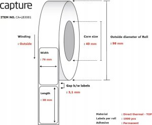 Capture Label 76x38, Core 40, 1