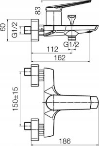 Bateria wannowa Valvex 2417320 SOHO BLACK BATERIA WANNOWA ŚCIENNA // BV.2417320 2