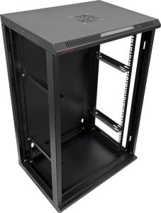 Szafa Q-Lantec Szafka rack wisząca 19" 18U 600x450, niedzielona, drzwi szklane, kolor czarny FLAT PACK, 1