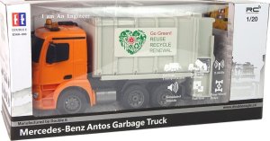Mercedes Zdalnie Sterowana Ciężarówka Śmieciarka - Benz Antos Pomarańczowa Kosz 7