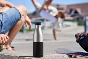 Emsa Emsa Bludrop sleeve insulated drinking bottle 0.7 liters, thermos bottle (black, stainless steel, silicone sleeve) 9