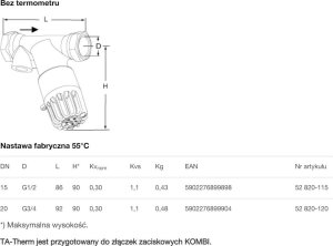 Danfoss Zawór termostatyczny TA-THERM ZERO DN20 do C.W.U bez termometru +55C 4