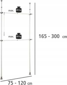 Wenko Stelaż do wieszania ubrań Herkules Basic, garderoba, 2 poziomy, regulowana wysokość oraz szerokość, metalowy, biały, marka WENKO 13