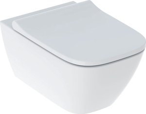 Miska WC Geberit Geberit Smyle Square Zestaw wiszącej miski WC, lejowa, B35.5cm, H37.5cm, T54cm, ukryte mocowania, Rimfree, z deską sedesową, mocowanie od góry, z wypinanymi zawiasami, zachodząca pokrywa deski sedesowej, Duroplast [6] 1