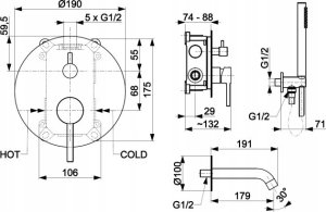 Bateria wannowa KFA 5039-401-00 / / MOZA /  ZESTAW WANNOWY PODTYNKOWY Z BATERIĄ 3 FUNKCYJNĄ, CHROM / 2