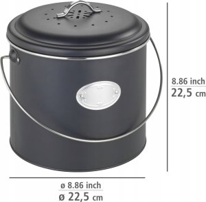 Wenko Kosz na kompost, 3 wymienne filtry neutralizujące zapachy, 6 l, Nero, WENKO 10