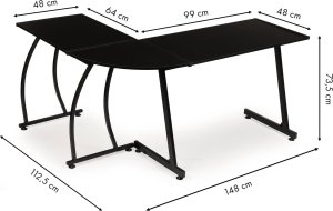 Biurko ModernHome Biurko narożne gamingowe biurowe LOFT szkolny stół czarny 15