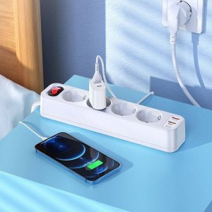 Listwa zasilająca Hoco HOCO listwa zasilająca 4 gniazda + 2 x USB A + Typ C PD QC3.0 3A 20W NS1 1,8 m biała 3