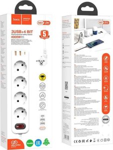 Listwa zasilająca Hoco HOCO listwa zasilająca 4 gniazda + 2 x USB A + Typ C PD QC3.0 3A 20W NS1 1,8 m biała 5
