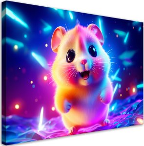 Feeby Obraz na płótnie, Uroczy chomik neon (Rozmiar 90x60) 1