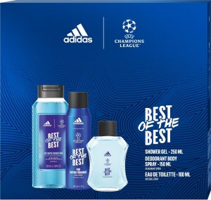 Coty ADIDAS UEFA CHAMPIONS LEAGUE Zestaw prezentowy Best of The Best (Woda toaletowa 100ml+Żel pod prysznic 3w1 250ml+Dezodorant spray 150ml) 1