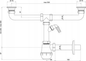 Syfon Tycner Syfon do zlewu fi50 mm butelkowy, metalowe sitko, wyjście: pralka/zmywarka 2-komory [5/15] 2