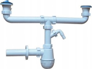 Syfon Tycner Syfon do zlewu fi50 mm butelkowy, metalowe sitko, wyjście: pralka/zmywarka 2-komory [5/15] 3