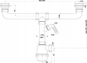 Syfon Tycner Syfon do zlewu fi50 mm butelkowy, metalowe sitko, wyjście: pralka/zmywarka 2-komory [5/15] 4