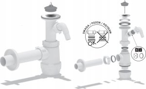 Syfon Tycner Syfon do zlewu fi50 mm butelkowy, metalowe sitko, wyjście: pralka/zmywarka 1-komora [5/30] 3