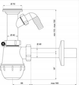 Syfon Tycner Syfon do zlewu fi50 mm butelkowy, metalowe sitko, wyjście: pralka/zmywarka 1-komora [5/30] 4